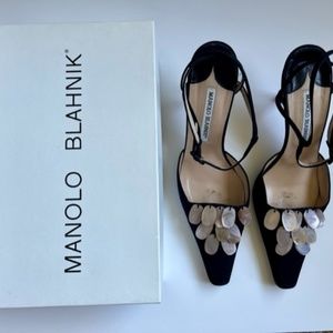 Manolo Blahnik Black Crepe Evening Shoes